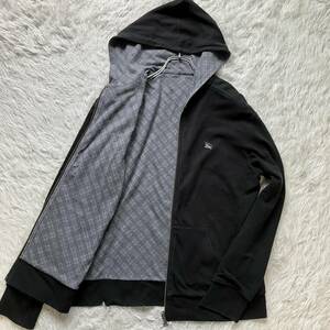 希少◎L/リバーシブル /バーバリーブラックレーベル/ジップアップパーカー/ノバチェック ホースロゴ 黒 BURBERRY BLACK LABEL 2way