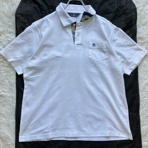  beautiful goods XL Munsingwear Munsingwear wear deer. . polo-shirt check linen form stability short sleeves Golf wear white penguin embroidery LL