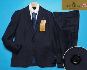 新品展示品20.6万円 大手百貨店扱い 春秋 日本製『Scabal スキャバル 英国製生地』Super140S ウール100% 無地 スーツA6紺(B) 1703281-②