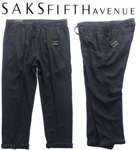 春夏物新品SAKS FIFTH AVENUEサックス★無造作ロールアップがお勧め。涼しさも質感も◎ソフトリネン黒イージーパンツ【欧米L＝35～38インチ