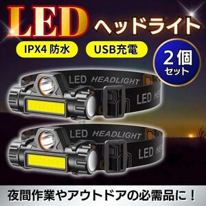 LED ヘッドライト 2個 USB 釣り アウトドア 軽量 小型 キャンプ