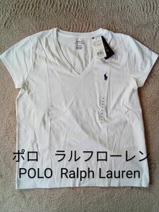 ラルフローレン RALPH LAUREN 半袖Tシャツ ポロ POLO Vネック 新品 未使用 タグ付き レディース 白 ホワイト