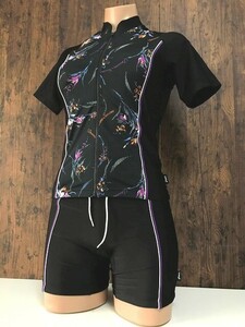 ss_0904y * outside fixed form delivery * ultimate beautiful goods Asics lustre black .. print bouquet pattern full Zip short sleeves separate .. swimsuit mokM