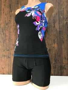ss_0906y * outside fixed form delivery * ultimate beautiful goods ellesse made in Japan .. finished prevention button attaching lustre black × multicolor .. print separate .. swimsuit M