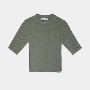 ZARA ザラ クロップド丈リブセーター トップス グリーン カーキ 緑