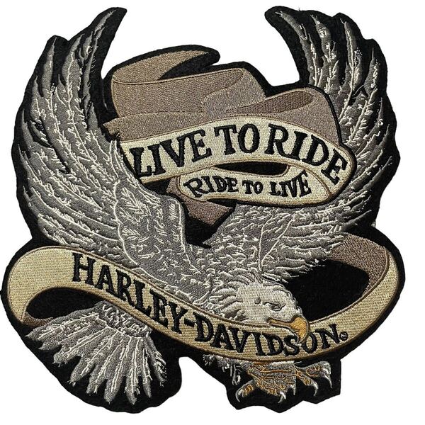 希少 90s USA製 ロゴ ワッペン 当時物 Harley-Davidson ビンテージ ハーレーダビッドソン パッチ 刺繍 シルバーイーグル リボン