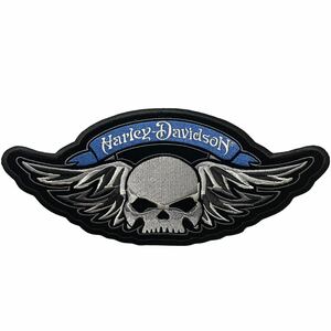 希少 00s USA製 ロゴ ワッペン 当時物 Harley-Davidson ビンテージ ハーレーダビッドソン パッチ 刺繍 スカルウィング 