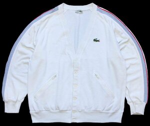 ★70s フランス製 CHEMISE LACOSTE ラコステ 鹿の子 スウェット カーディガン 白 5★ビンテージ ユーロ フレンチ ワンポイント ビッグロゴ