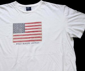 ★00s ポロ ラルフローレン 星条旗 コットンTシャツ 白 XXL★特大 オールド フラッグ 国旗 ホワイト オーバーサイズ ビッグサイズ