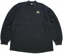 ★90s USA製 NIKEナイキ COLORADO BUFFALOES ロゴ刺繍 モックネック コットン 長袖Tシャツ 黒 XL★オールド スウッシュ アメフト ロンT_画像1