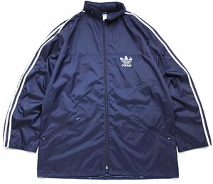 ★90s adidasアディダス トレフォイル ロゴ ナイロンジャケット 44 紺×白★オールド パーカー スポーツ 3本ライン ジャージ