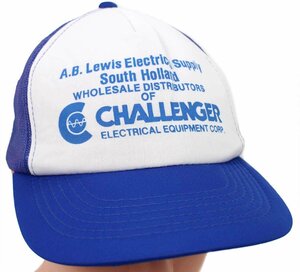 ★90s A.B.Lewis Electrical Supply WHOLESALE DISTRIBUTORS OF CHALLENGER ツートン 切り替え メッシュキャップ 青×白★ビンテージ