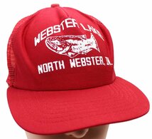 ★80s USA製 New Era WEBSTER LAKE フィッシュ メッシュキャップ 赤 M-L★オールド ビンテージ フィッシング 湖 魚 バス ウェブスター_画像1