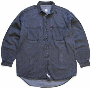 ★90s Levi'sリーバイス 先染め ブラック デニムシャツ L★オールド ビンテージ ダンガリー ダブルステッチ襟 フェード オーバーサイズ