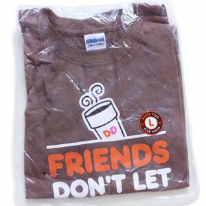未使用★Dunkin' Donuts ダンキンドーナツ FRIENDS DON'T LET FRIENDS DRINK STARBUCKS コットンTシャツ 茶 L★コーヒー スターバックス
