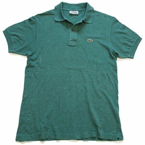 ★70s フランス製 CHEMISE LACOSTE ラコステ ワンポイント コットン 鹿の子 ポロシャツ 杢グリーン 4★142 ビンテージ フレンチ ユーロ