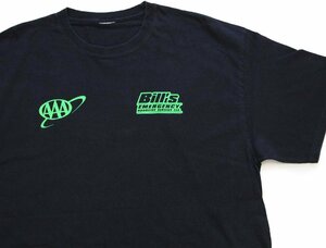 ★Bill's EMERGENCY ROADSIDE SERVICE LLC AAA ロゴ 両面 蛍光プリント コットンTシャツ 黒★ロードサービス ブラック オーバーサイズ