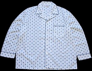 ★70s Hampton 小紋柄 総柄 パジャマシャツ 白 L★ビンテージ オープンカラー 開襟 ボックス ホワイト グランジ オーバーサイズ