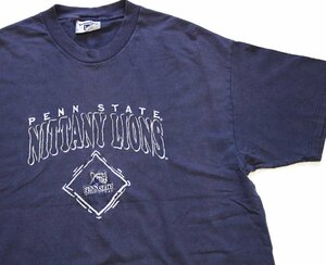 ★90s Leeリー PENN STATE NITTANY LIONS 刺繍 コットンTシャツ ナス紺 フェード XL★オールド カレッジ スポーツ アメフト オーバーサイズ