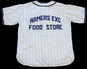 ★50s Rawlings ARMERS EXC FOOD STORE チェーン刺繍 ピンストライプ コットン ベースボールシャツ 生成り×紺★ビンテージ スポーツ