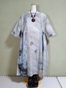  kimono remake silk ... square neck soft One-piece / easy . piling put on piece .. old cloth hand made one point thing 