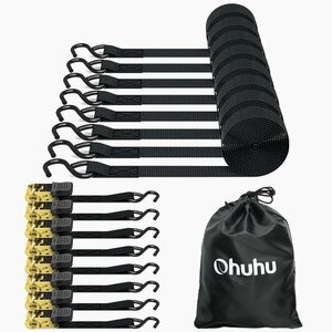 Ohuhu 8 pcs set black multi-purpose transportation for moving tightening easy lasi tie-down belt ratchet belt 182