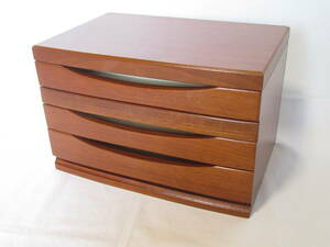 ■G-Wood 木製 ジュエリーケース / アクセサリーボックス（三段引き出し、鏡付き）中古