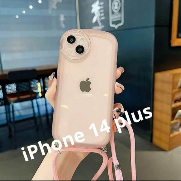 iPhone 14 plus ケース クリア ピンク ストラップ 透明ケース 可愛いiPhoneケース