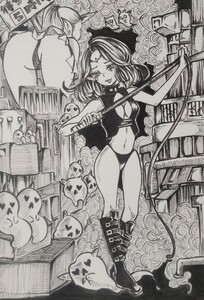 Art hand Auction Hand-drawn illustration★Original B5 size pen drawing monochrome girl Queen of Darkness, Comics, Anime Goods, Hand-drawn illustration