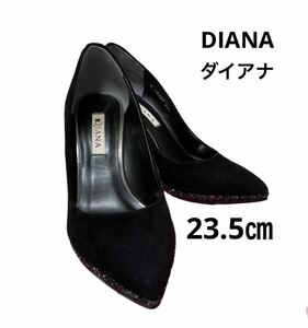 ダイアナ　DIANA パンプス スエード シューズ ハイヒール ブラック×パープル　23.5㎝ レディース①紫　可愛い　キラキララメ　オシャレ