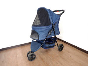  used pet buggy CocoHeart here Heart .... buggy small size dog ~ medium sized dog cat folding type dog Cart 3 wheel withstand load 20kg Denim blue walk 