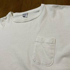Lサイズ！USA製 T1011 チャンピオン 古着半袖ポケット付きTシャツ 白 無地 毛羽立ち有り ポケT 半袖Tシャツ の画像3