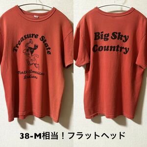 38-M相当！日本製 フラットヘッド古着半袖Tシャツ GLORY PARK ヤケ感有り 色褪せアプリコット バイカー モーターサイクル アメカジ古着