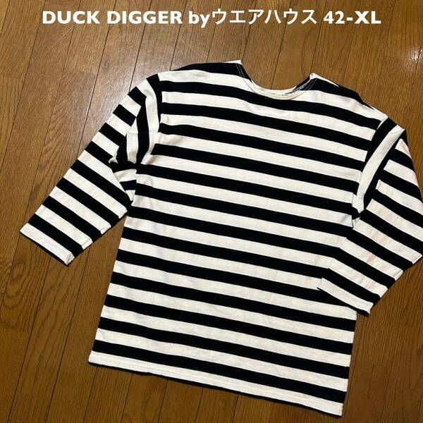 42サイズ！日本製 ダックディガーbyウエアハウス 古着七分袖ボーダーTシャツ アメカジ古着 warehouse DUCK DIGGER 