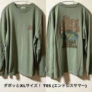 ダボッとXLサイズ！日本製 TES テス(エンドレスサマー) 古着長袖Tシャツ ロンT モスグリーン BUHI サーフ サーフィン The Endless Summer