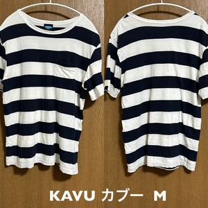 Mサイズ！KAVU カブー 古着半袖ポケット付きボーダーTシャツ 白×ネイビー 首ヨレ、小傷等有り