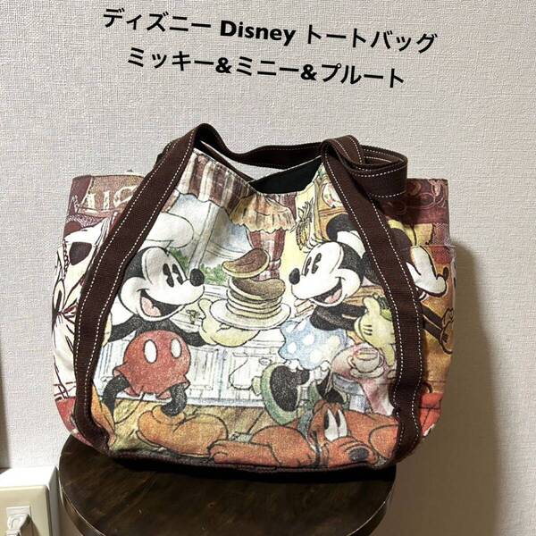 ディズニー Disney 中古古着トートバッグ ミッキー&ミニー&プルート 全面プリント