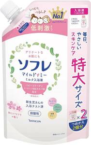 ソフレ マイルド・ミー ミルク入浴液(詰め替え用) 和らぐサクラの香り【大容量】ピュアホワイト色(にごりタイプ) 1200ml(約