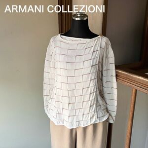 used ARMANI COLLEZIONI 麻混 市松模様編みのカーディガン 長袖