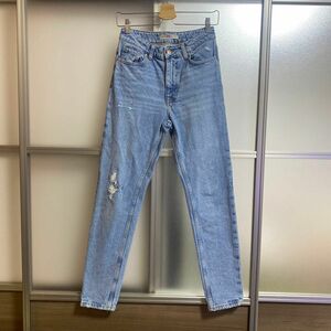 ZARA デニム　パンツ　ダメージ　ジーンズ　クラッシュ ブルー デニムパンツ