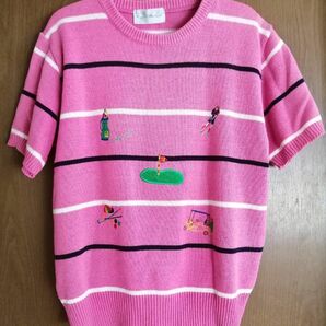 【ヴィンテージ】 レディース ニットセーター ゴルフウエア 丁寧な刺繍 ピンク M