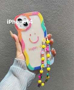 スマホカバー　iPhone14 レインボーカラー　スマイル　ニコちゃん