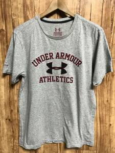 送無♪UNDER ARMOUR アンダーアーマー♪刺繍ロゴプリントTシャツ・グレー・LG