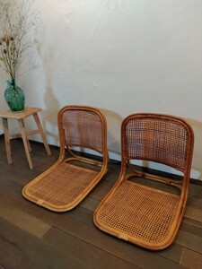 0921-11 old Japanese-style house . is used ... rattan . made "zaisu" seat 2 legs set height approximately 50cm width approximately 45cm depth approximately 55cm