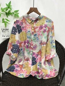 yq 2405 tunic print floral print . flax 100% free size natural series feel of & ventilation eminent easy Sara Sara oil painting pattern 