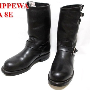 即決 送料無料 CHIPPEWA チペワ ロングエンジニアブーツ 8E 約26cm 黒ブラック USA製 スチールトゥ ワークブーツ レザー 27863PT83 メンズ