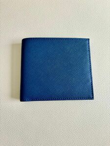 二つ折り財布 メンズ 牛革 サフィアーノ レザー 薄い 薄型 極薄 ネイビー