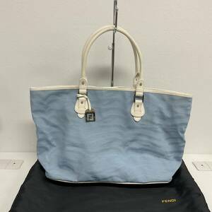 DA0249-100◆ FENDI／フェンディ ブルー系 ゼブラ キャンバス トートバッグ 