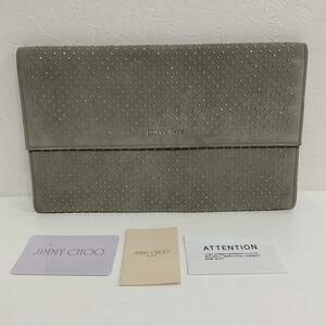 営NI020-60◆ JIMMY CHOO／ジミーチュウ ミニスタッズ スエード×レザー グレー クラッチバッグ セカンドバッグ