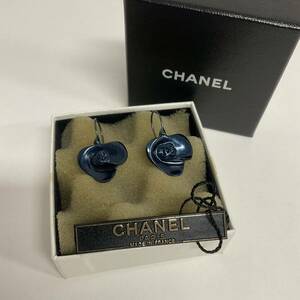 営HM010-60◆ CHANEL／シャネル 01A ココマーク ヴィンテージ メタリックネイビー 両耳 フックピアス ケースあり